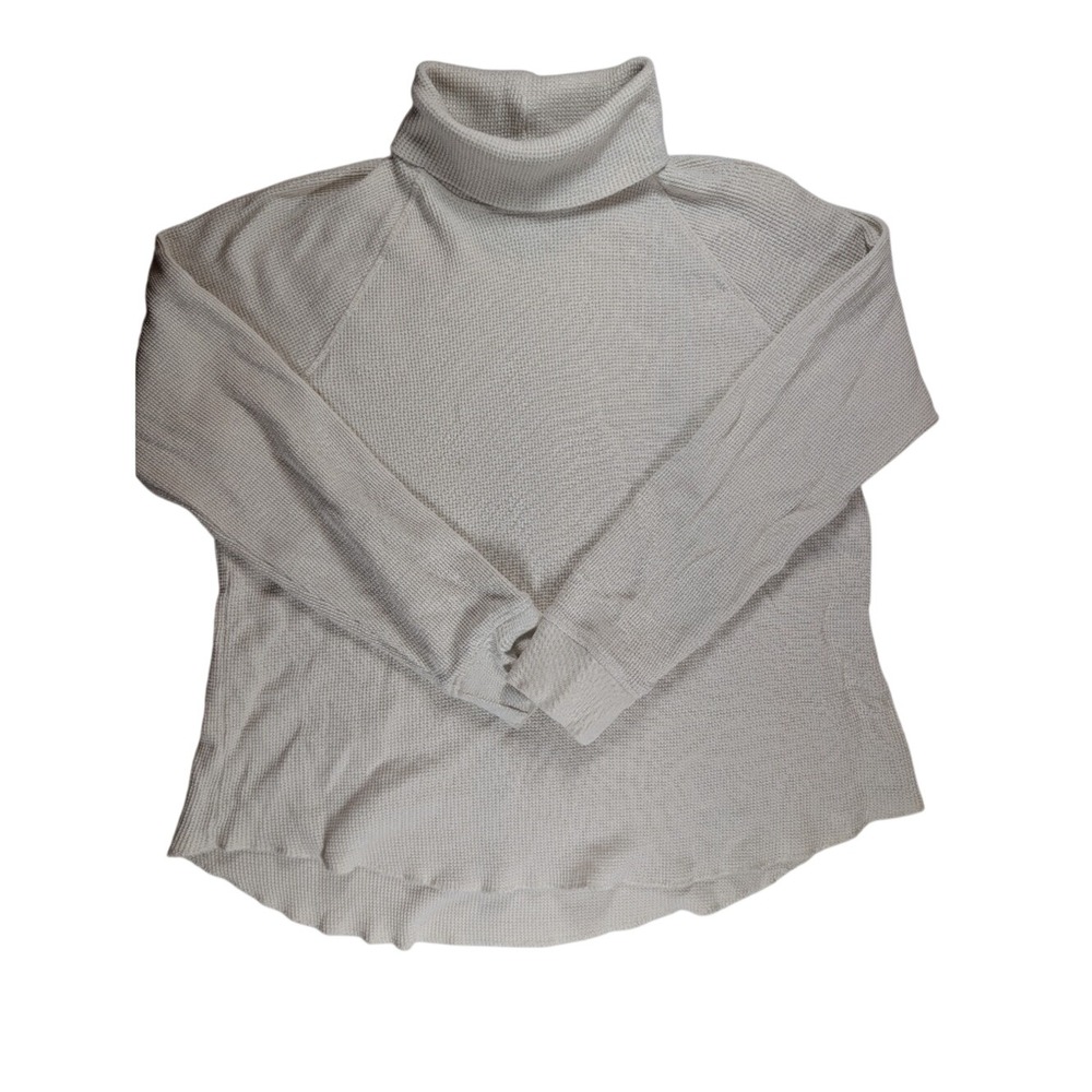 Everlane Waffle Knit Turtleneck Women Large Cream Organic Cotton Thermal Top